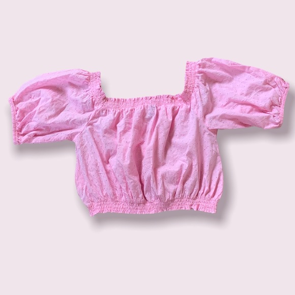 DISCONTINUED Pink H&M Lace Floral Detail Off-The-Shoulder Crop Top - Picture 3 of 5